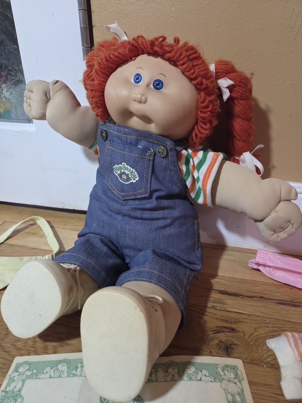 RARE Vintage 1984 Cabbage Patch Redhead Doll in Blue Denim Overalls